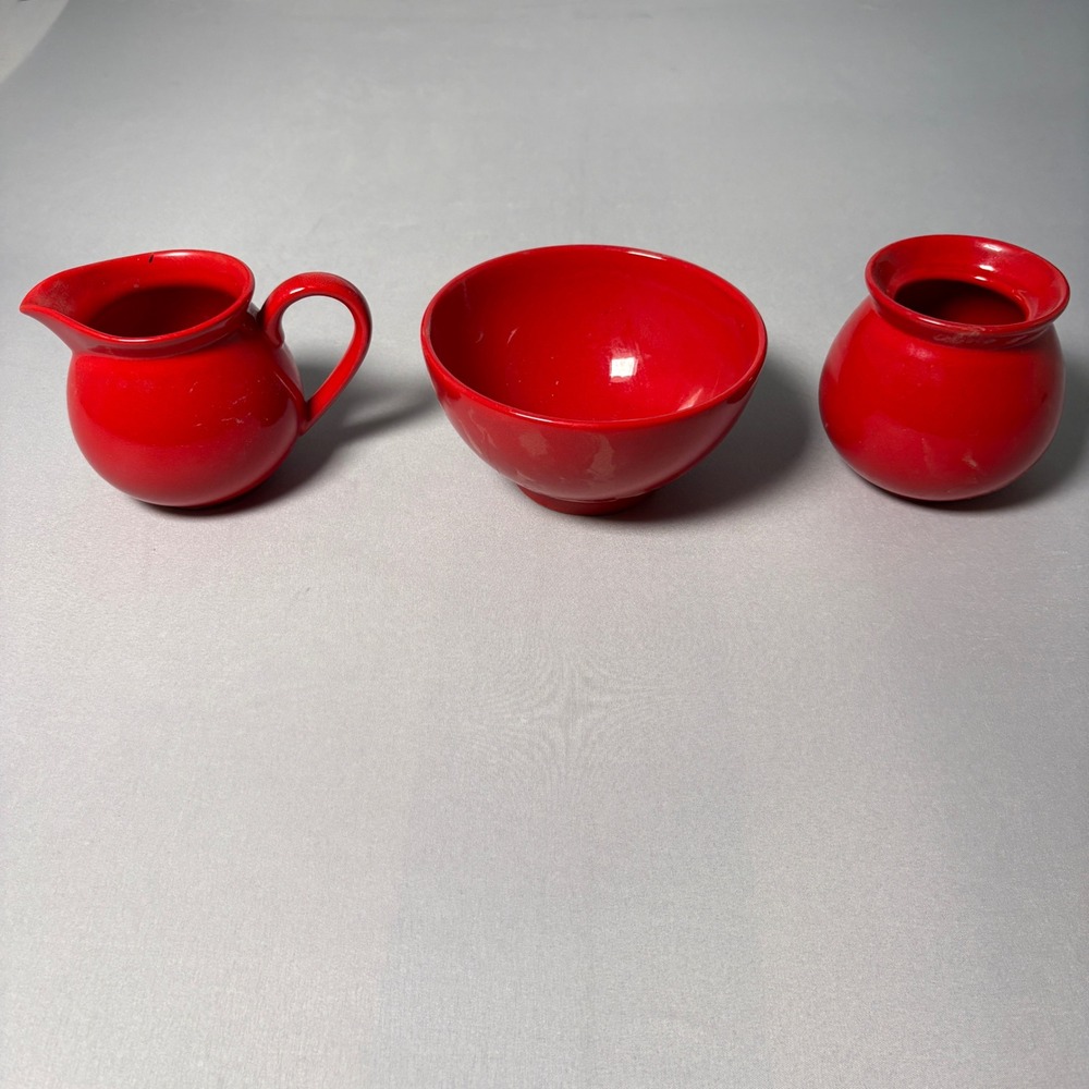 Waechtersbach Germany Red Ceramic Set Pitcher Sugar Bowl and Serving Bowl 3pc